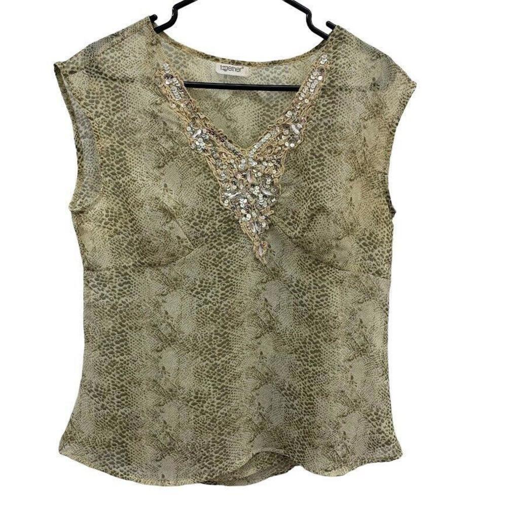 Together - Women’s Two Piece Sheer Reptile Print Blouse & Matching Camisole Top